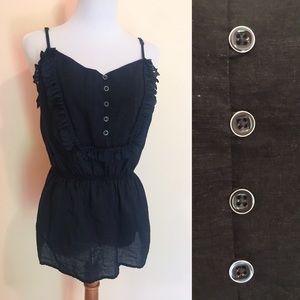 GAP navy peplum strap top with laser cut ruffle